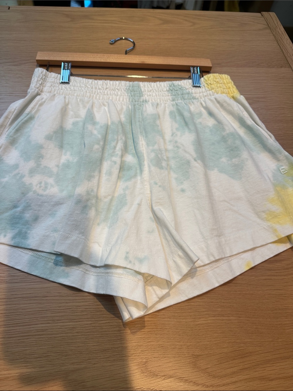 Everlane White Tie-Dye Athletic Shorts with Mint & Yellow Accents